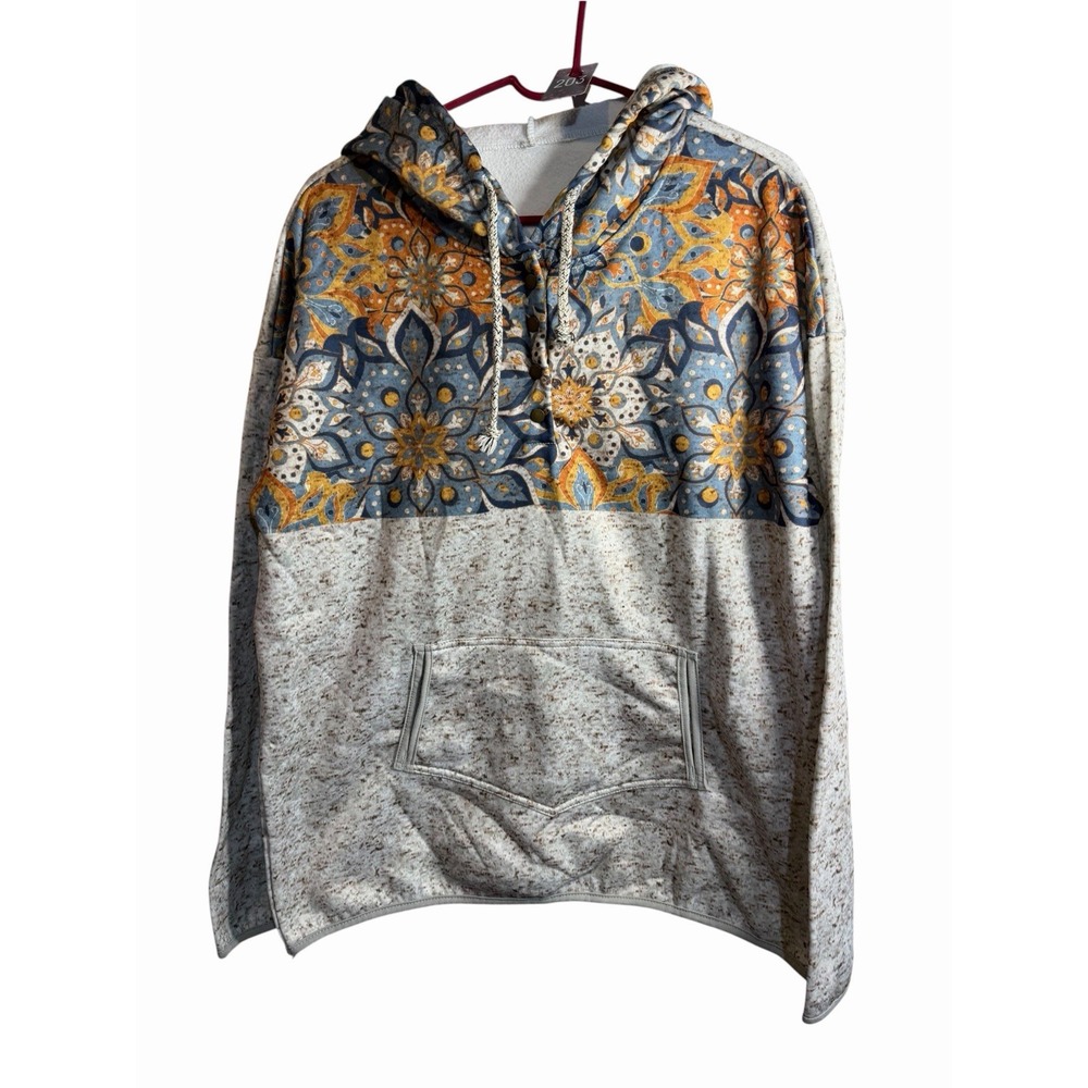womens pullover long sleeve hoodie sweatshirt pocket size 2XL XXL floral